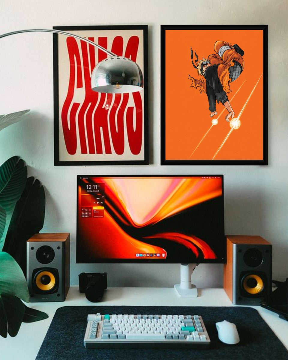 The Naruto Action Poster presented on a stylish wall with modern furnishings.