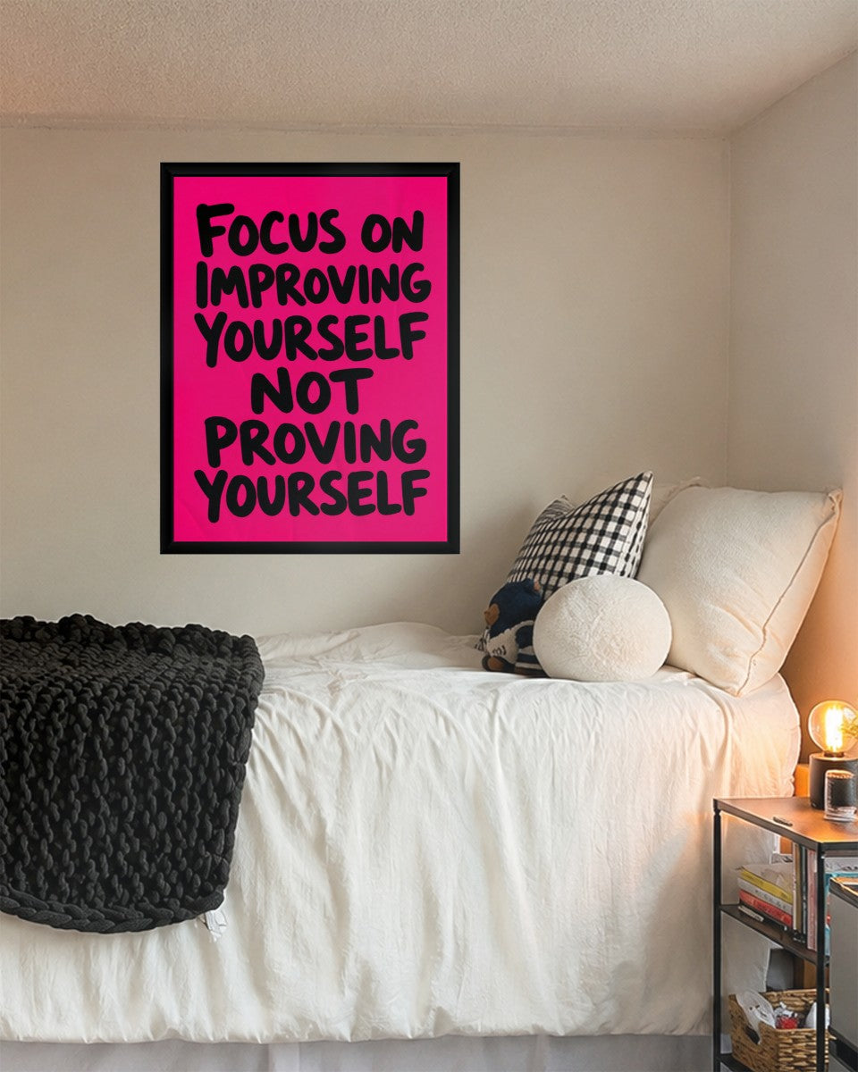 Motivational poster displayed in a bright, inspiring workspace, surrounded by stylish decor.