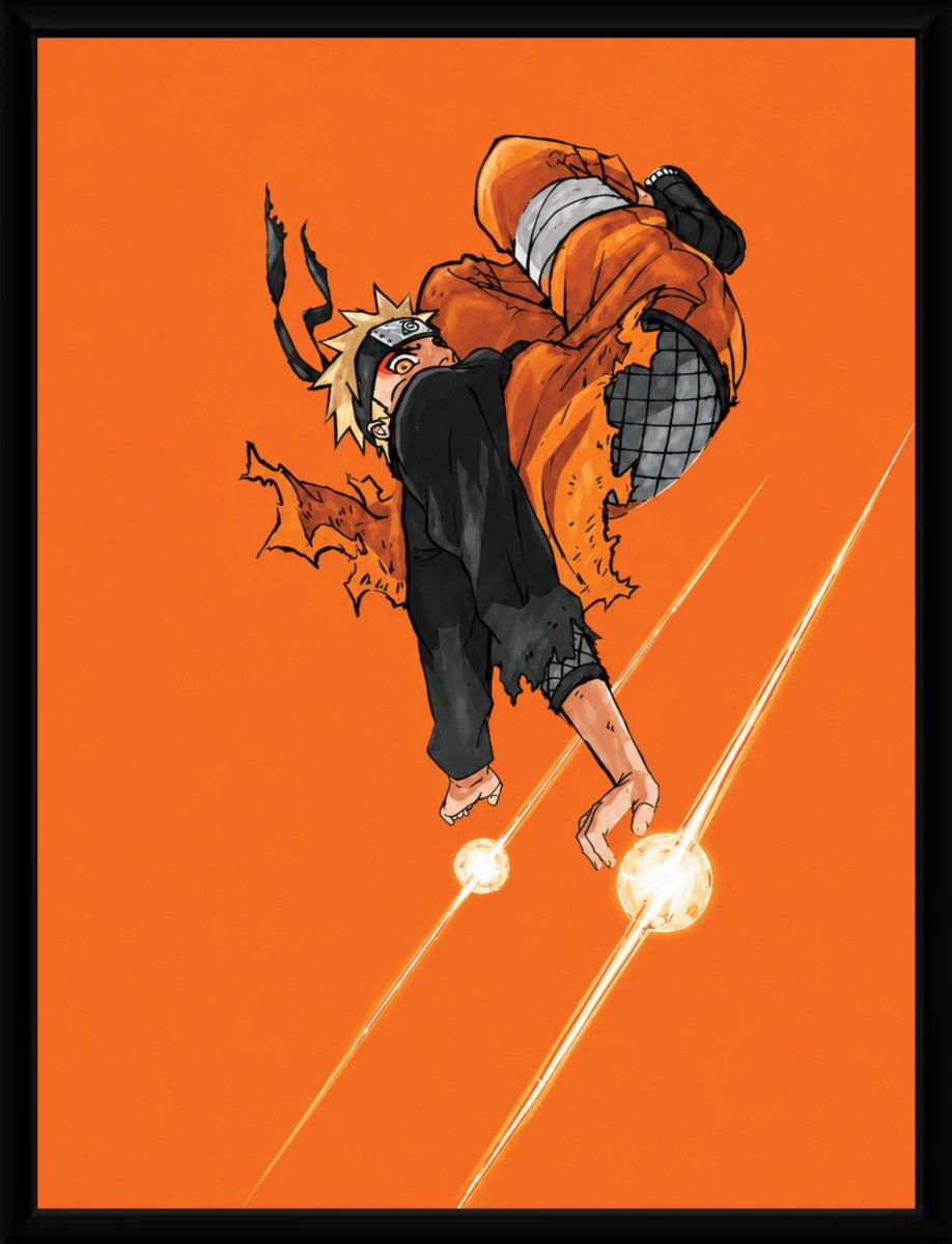 The Naruto Action Poster displayed in a sleek frame, enhancing its colorful artwork.