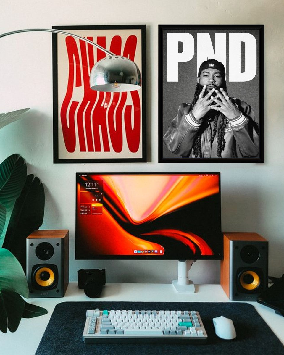 The Party Next Door poster showcased in a styled living room setting, highlighting its artistic appeal.