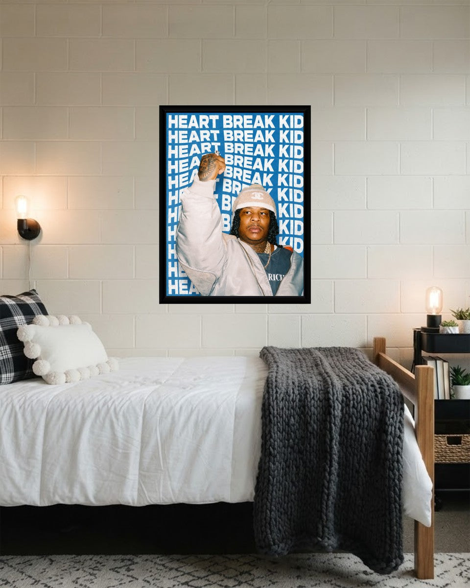 Colorful Rylo Rodriguez Heart Break Kid poster shown in a contemporary space.