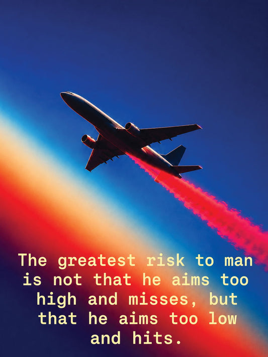 A vibrant poster featuring the motivational quote about aiming high and taking risks, designed with colorful typography.