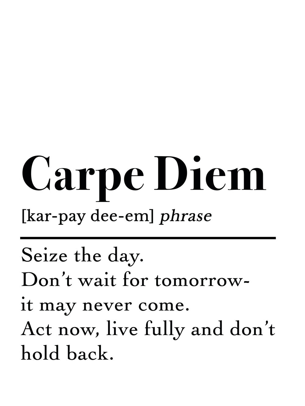 Minimalist poster with the quote 'Carpe Diem' in elegant typography, embodying an inspiring message.