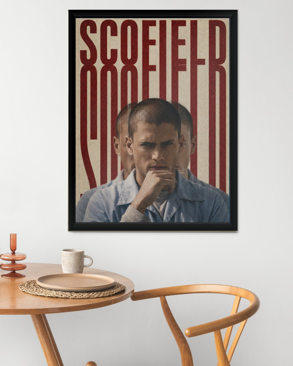 The Michael Scofield poster showcased in a creative environment, enhancing the space with its striking design.