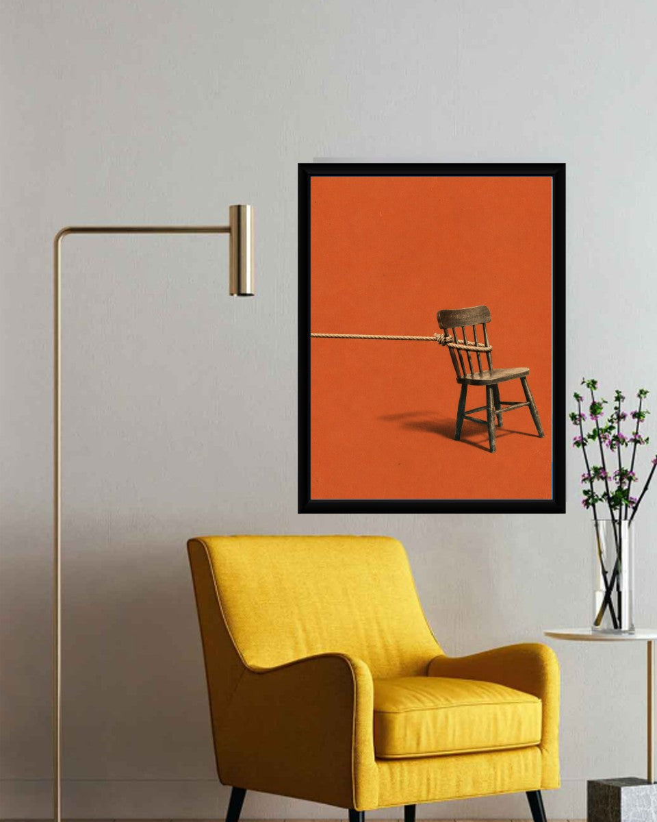 The Red Chair Poster showcased on a wall with stylish decor elements surrounding it.
