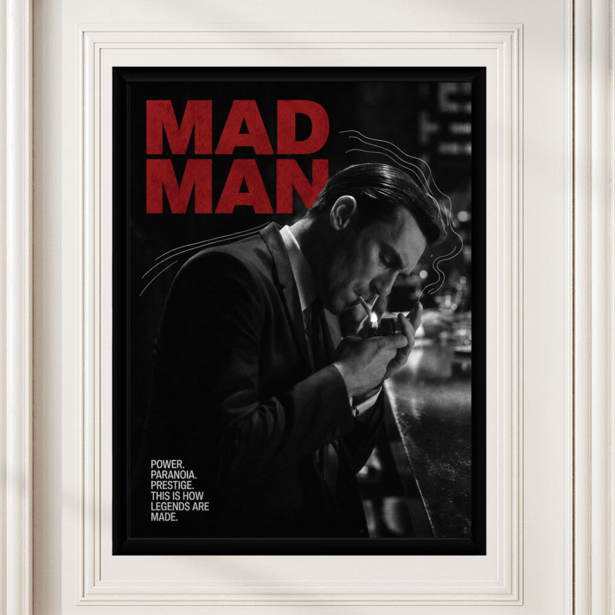 The Don Draper poster elegantly displayed on a wall, enhancing the modern decor of the room.