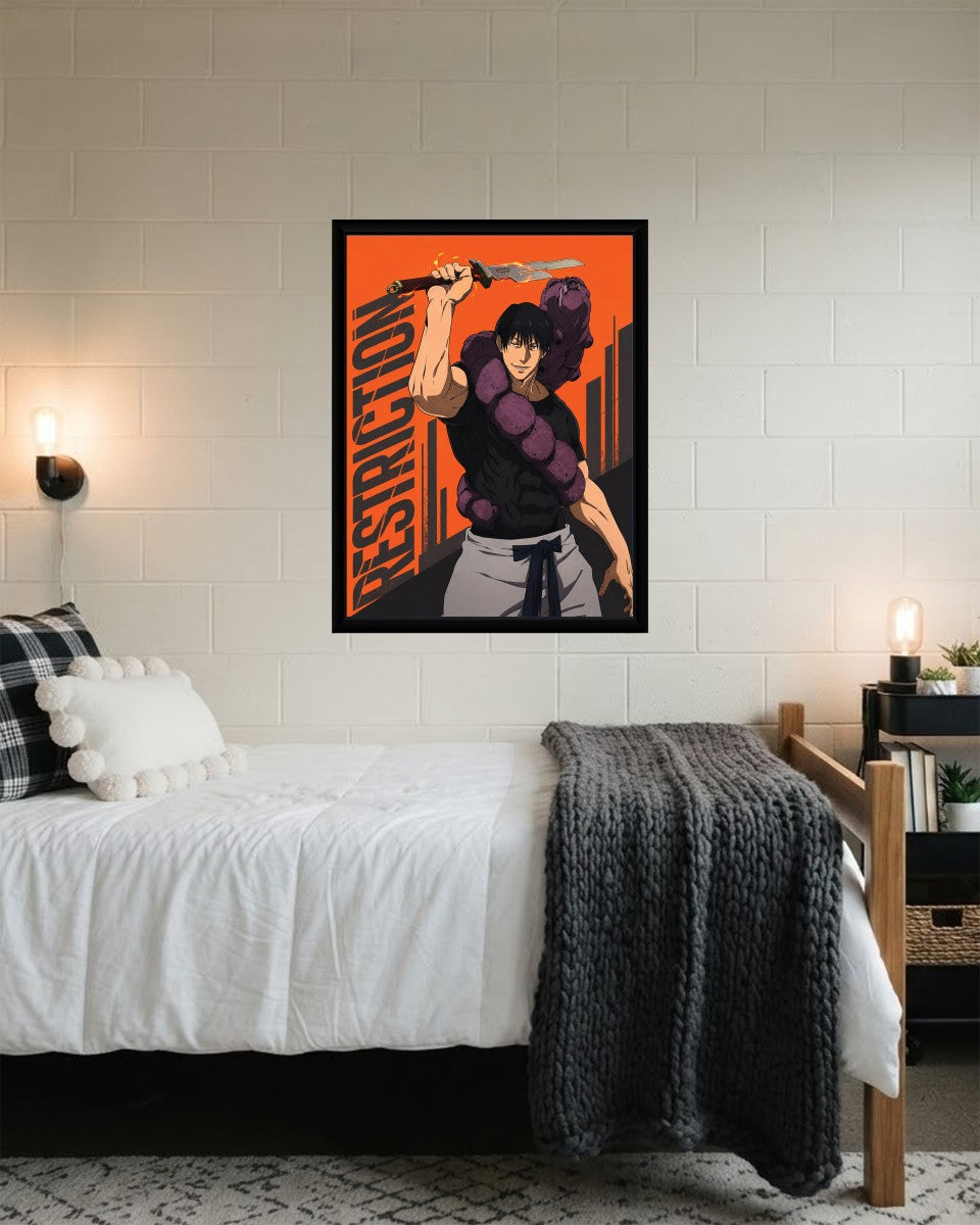 Toji Fushiguro poster styled in a modern living space, highlighting its dynamic design.