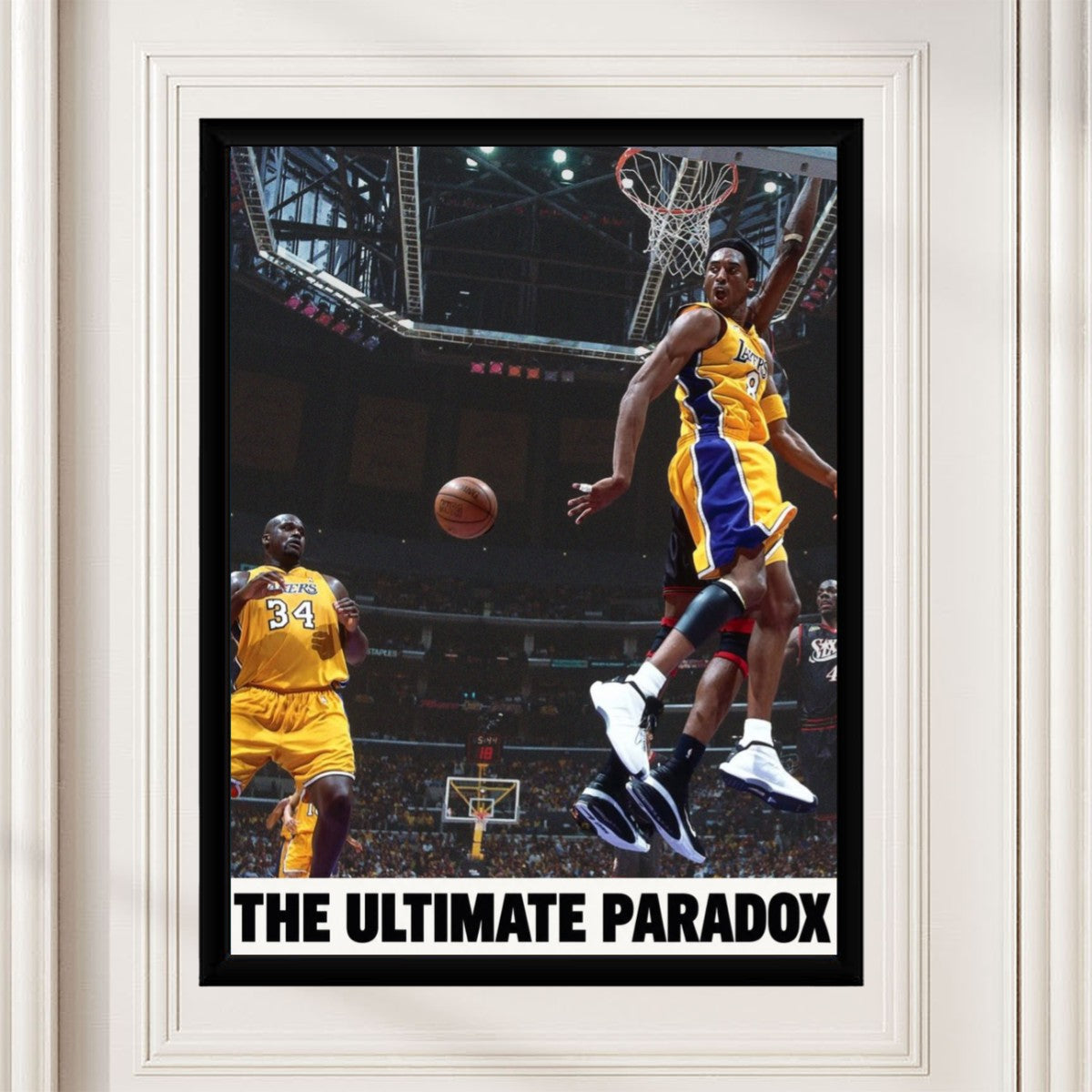 The Kobe Pass to Shaq poster on a beautifully styled wall in a vibrant room setting, accentuating its lively colors.