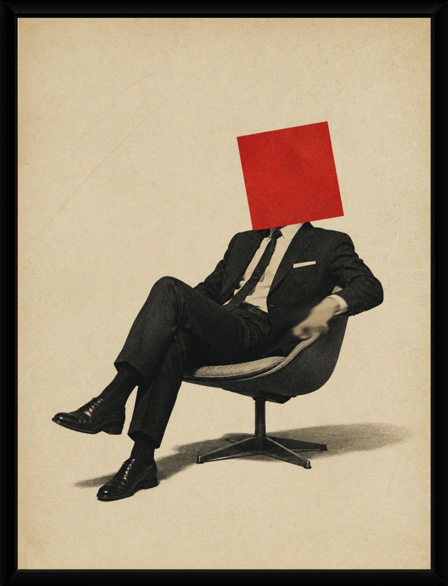 The abstract man sitting poster displayed in a sleek frame, enhancing its minimalist appeal.