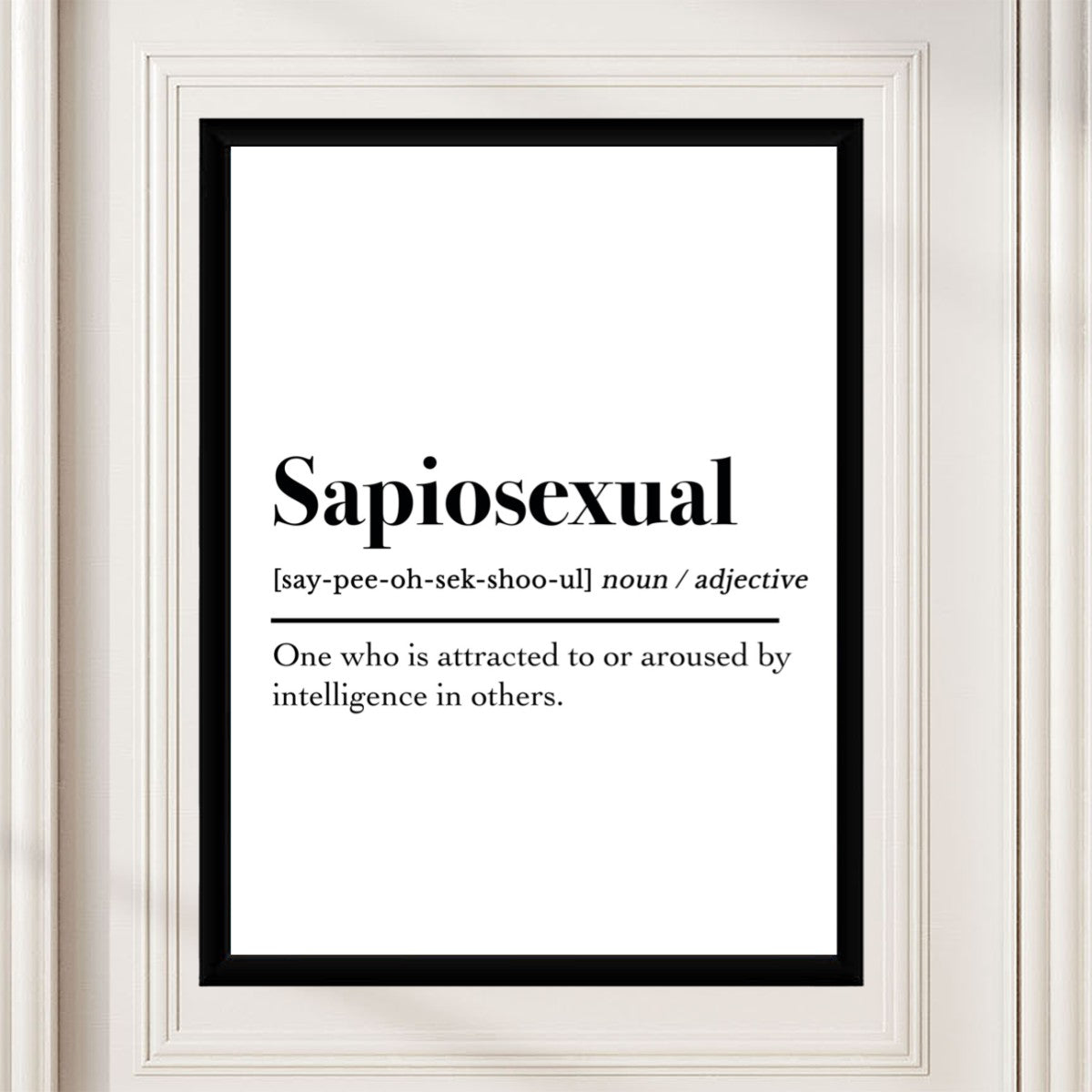 The definition poster displayed in a minimalist living area, capturing attention.