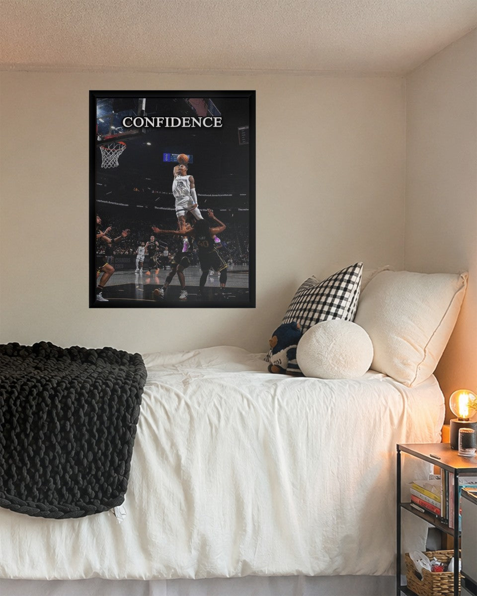 Ja Morant Dunk Poster displayed in a modern styled room, emphasizing sports excitement.